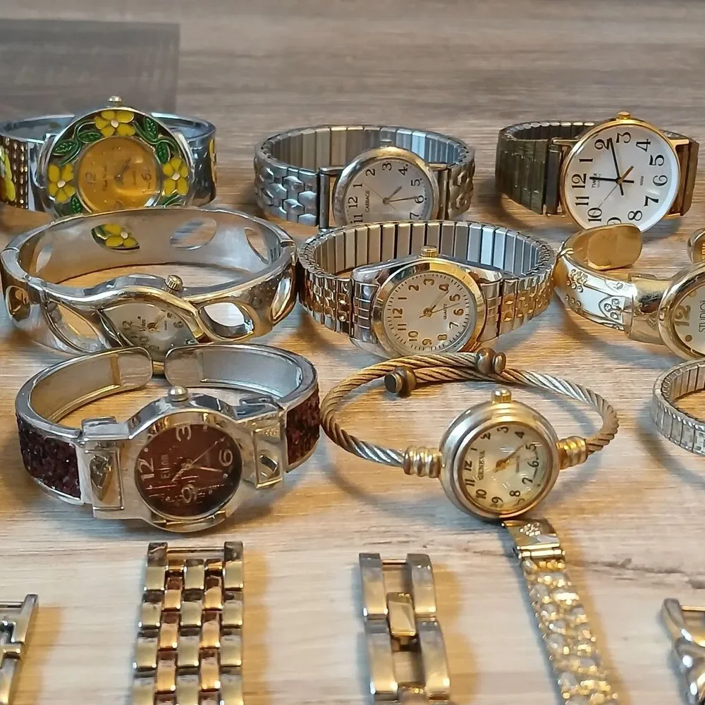 Lot 35+ Watches Parts/Repair ALL Metal Timex Fossil Chico's NY&C Rumours Lorus